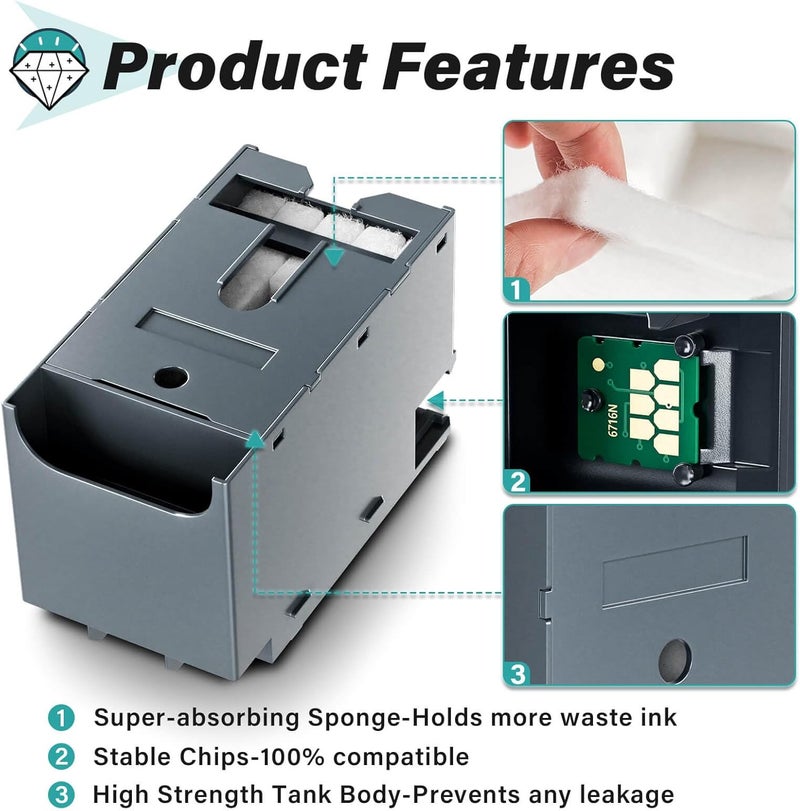 SUBLIMAKER T6715 T6716 Ink Maintenance Box Compatible Replacement for Epson Workforce Pro WF-4730 WF-4740 WF-4720 WF-4734 WF-4830 WF-4820 WF-3820 EC-4020 EC-4030 WF-4833 Printers, 6715 Maintenance Box (2 Packs) - Image 4